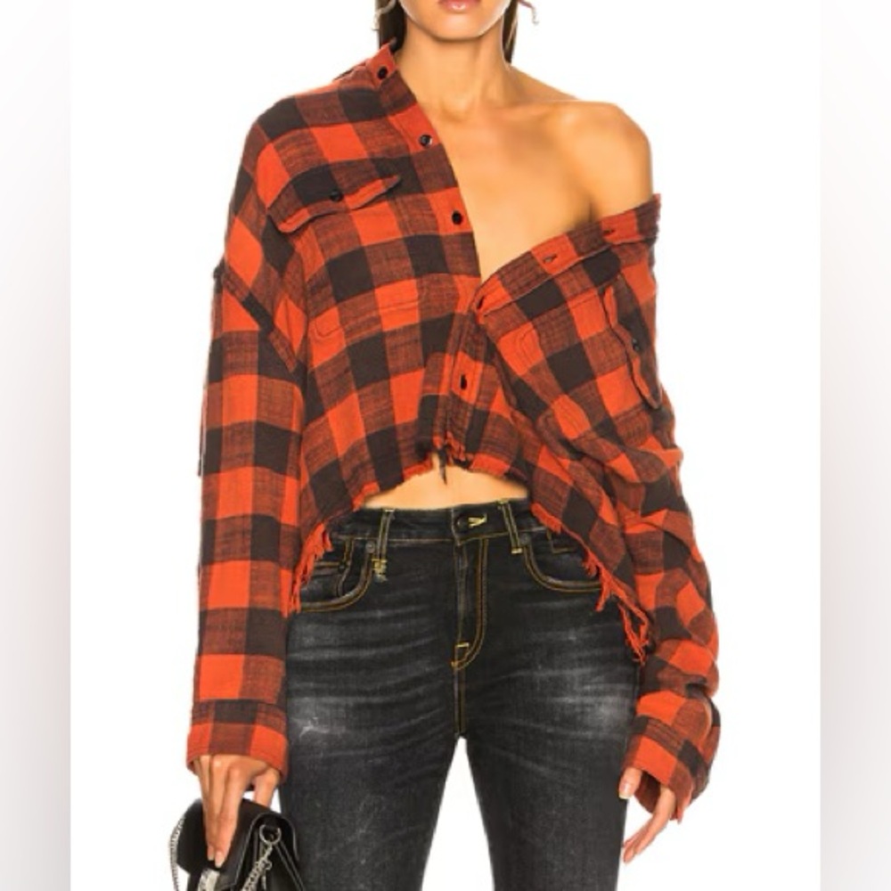 R13 Plaid Cropped Button-Down